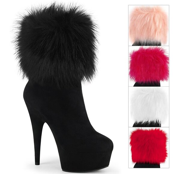 Fur Suede Platform High Heel Ankle Boots - Picture 1 of 6